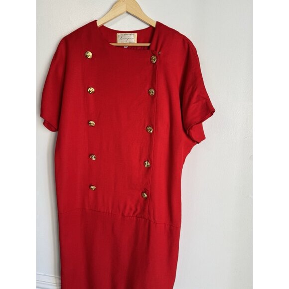 Vintage Spenser Jeremy Women’s Sailor Midi Shift Dress 14 Red Gold Buttons - Picture 7 of 9